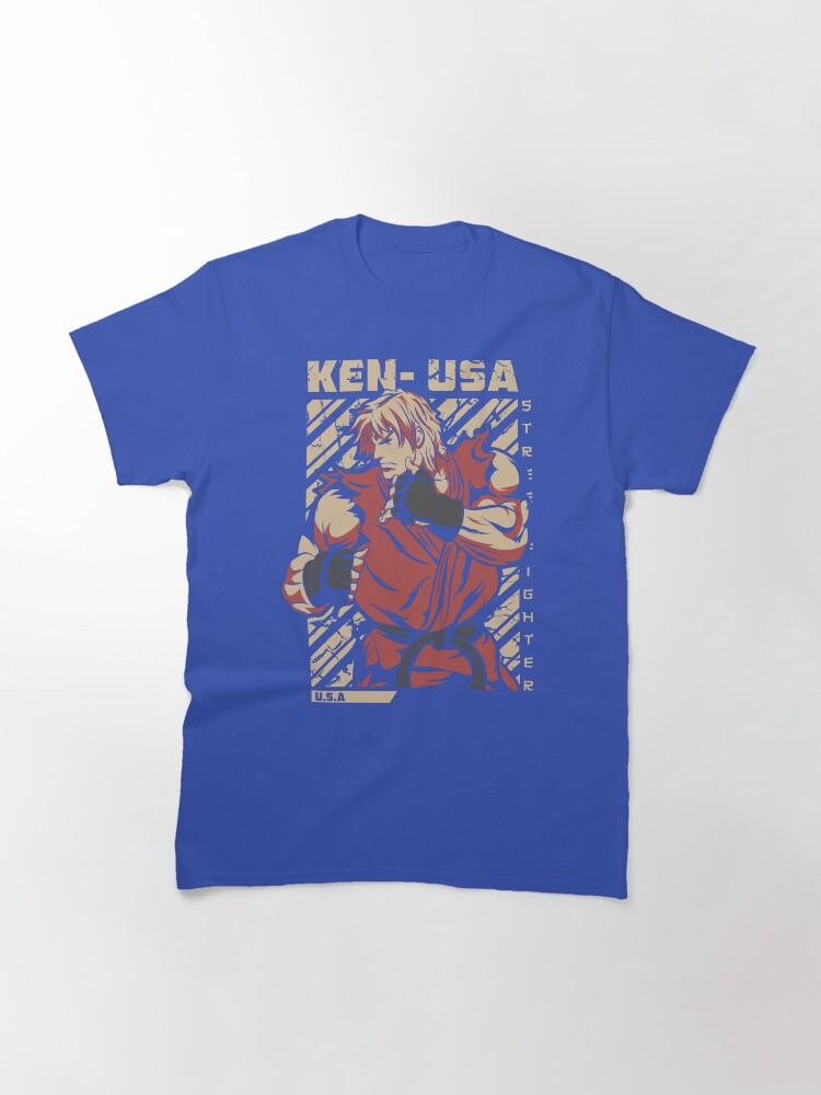 Street Fighter Ken Usa Retro Print Tshirt Unisex Arcade Game Short Sleeve Trendy Pure Cotton Loose Casual Streetwear Top