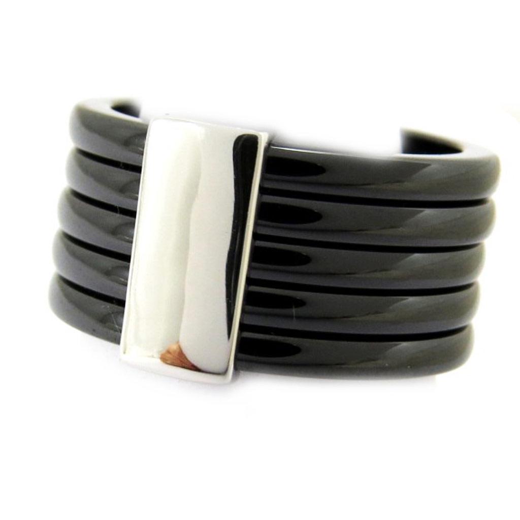 Silver Ring 'Choreography' Black Ceramic Silver (rhodium) - 11 Mm