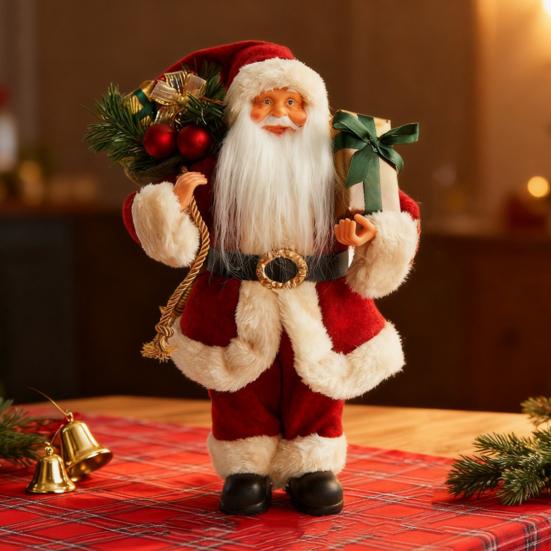 Yousheng 12" Christmas Santa Figurines Standing Santa Claus Doll with Present Box for Holiday Party Window Home Desktop Decoration