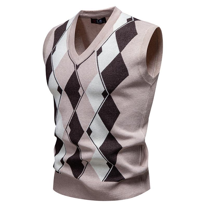 Autumn and Winter Men's New Knitted Sweater Vest Fashion V-neck