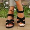 Fashion Low Sandals Woman Leather Shoes Lady 2025 Large Size Suit Female Beige Clogs Wedge Summer Heels Open Toe Low-heeled New Comfort