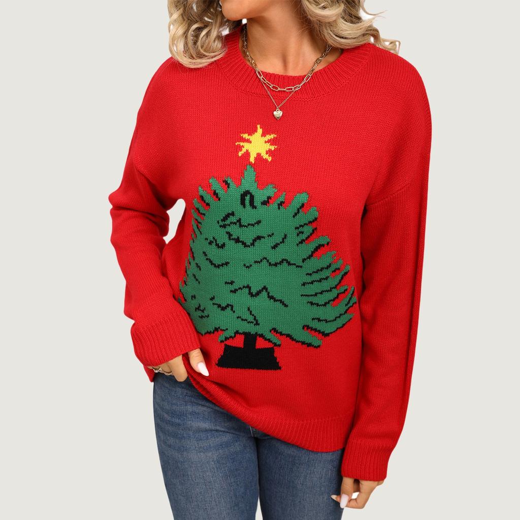 Womens Sweaters Long Sleeve Fall Soft Lightweight Knit Loose Sweater Tops Christmas