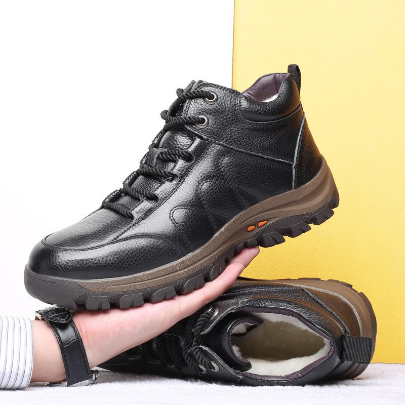 

Winter New Leather Wool Men s Cotton Shoes Fleece Thickened Casual Leather Shoes First Layer Cowhide Men s Shoes Trade 38 чёрный