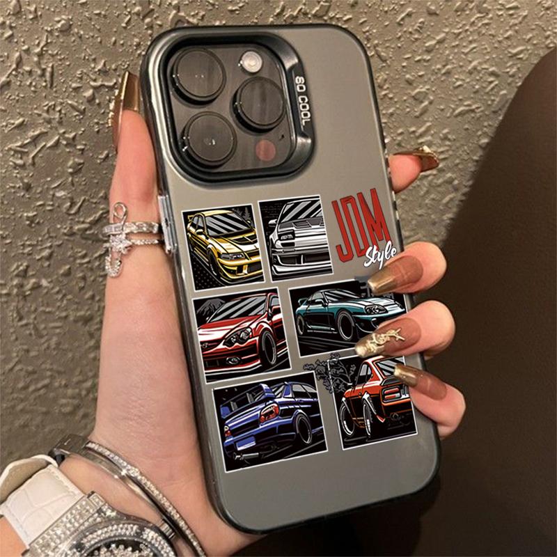 JDM Sports Cars Male Men Electroplate Silver IMD Case For iPhone 15 14 16 Pro Max 11 12 13 7 8 Plus 16E X Shockproof Hard Cover