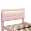 Letto imbottito 90*200cm con luci LED, 2 cassetti, Rivestimento in lino delicato sulla pelle Letto singolo basso Letto per bambini Letto per ragazzi Letto per ospiti (Rosa)