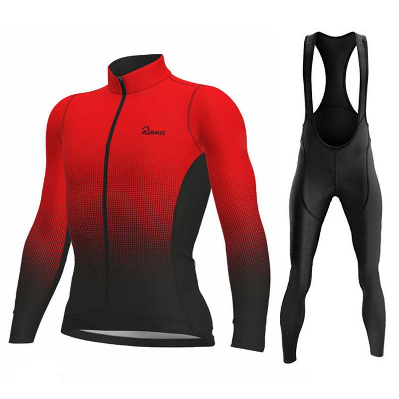 Rvouei New Pro Team Breathable Long Sleeve Men Cycling Jersey Set MTB Bike Clothing Autumn Bicycle Clothes Maillot Ropa Ciclismo