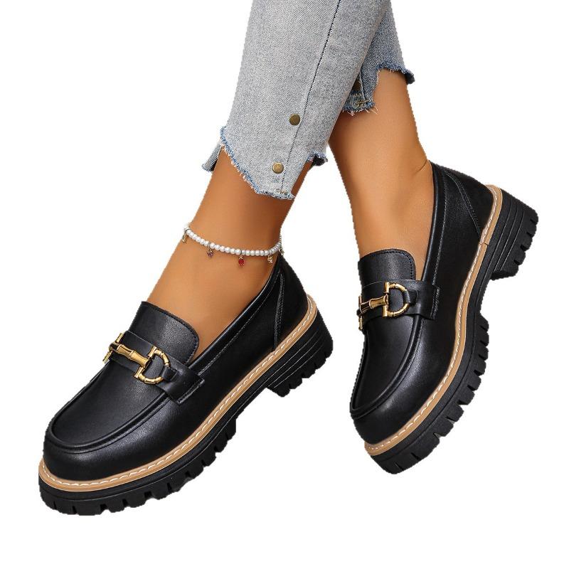 Damskie mokasyny z zamszu o szerokiej tęgości, płaskie buty na platformie z grubym obcasem, buty hurtowe w stylu brytyjskim dla kobiet
