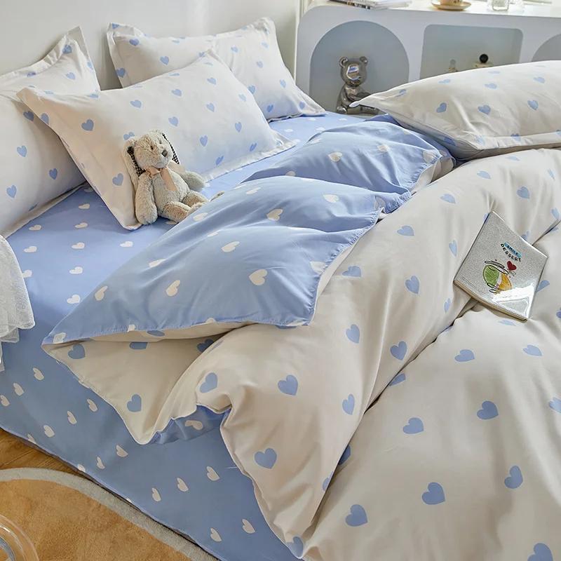Kawaii Cherry Duvet Cover Set Pillowcase Flat Sheet Floral Boys Girls Twin Full Size Soft Bedding Kit Korean Ins Style Home Use