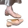 French Square Head Bow Thick Heel Bag Head Sandals Women's 2025 Summer Shallow Mouth Gentle Temperament Empty Single Shoes