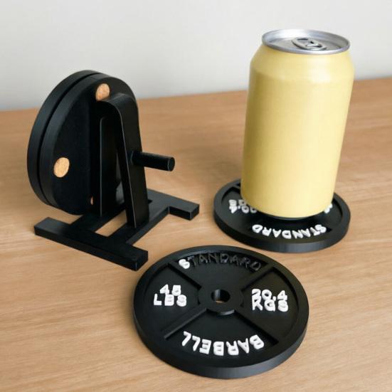 Weight Plate Coaster Set with Rack, Creative Barbell Plate Design Coasters, 45LBS Logo Drink Coasters, Personalized Gift for Gym Lovers Fitness Fans