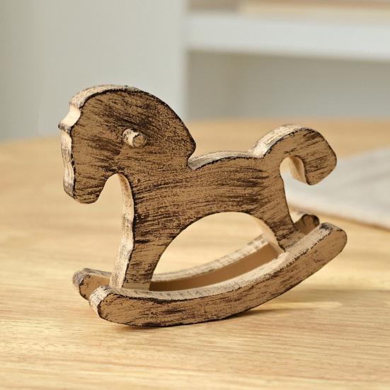 Hand-painted Wood Rocking Horse Figurine Vintage Miniature Rocking Horse Statue Home Office Living Room Desktop Decoration Ornament