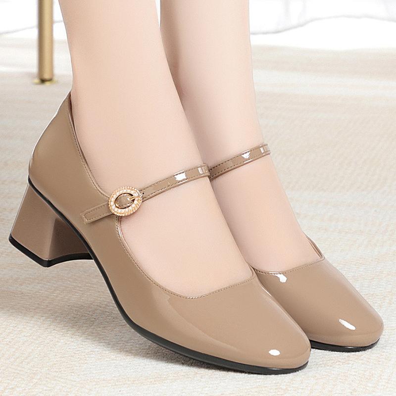 2025 Autumn New Women's High Heels Fashion Chunky Heel Casual Party Career Work Mary Jane Soft Leather Shoes