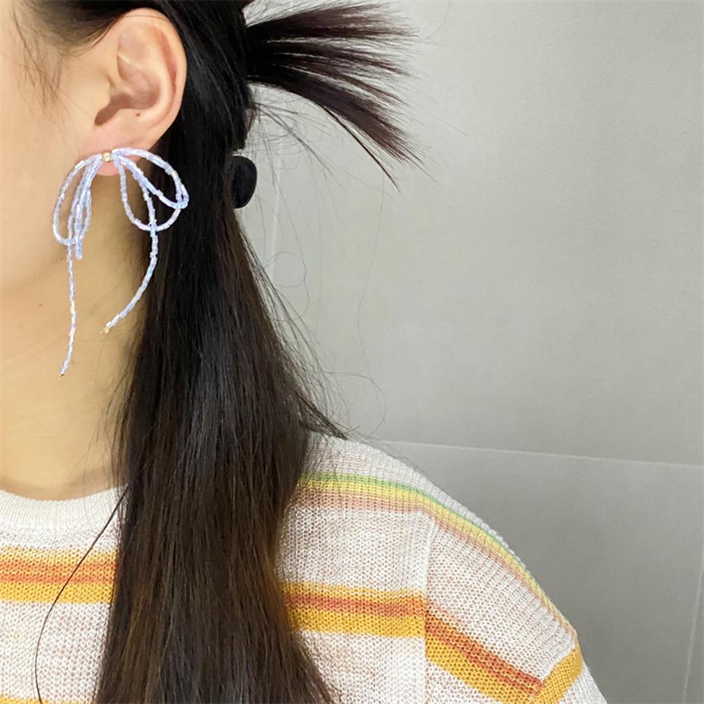 Elegant Beaded Bowknot Drop Earrings Fashion Dangle Earrings Statement Jewelry Tassels Drop Earrings for Women Girls