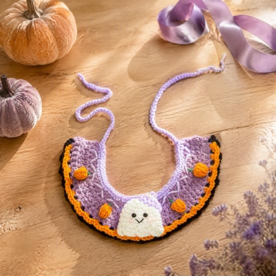 Clothing Halloween Pet Costume for Cats Small Dogs, Handmade Crochet Witch Hat Bib Puppy Party Accessories Collar, Adjustable Holiday Dog Cat