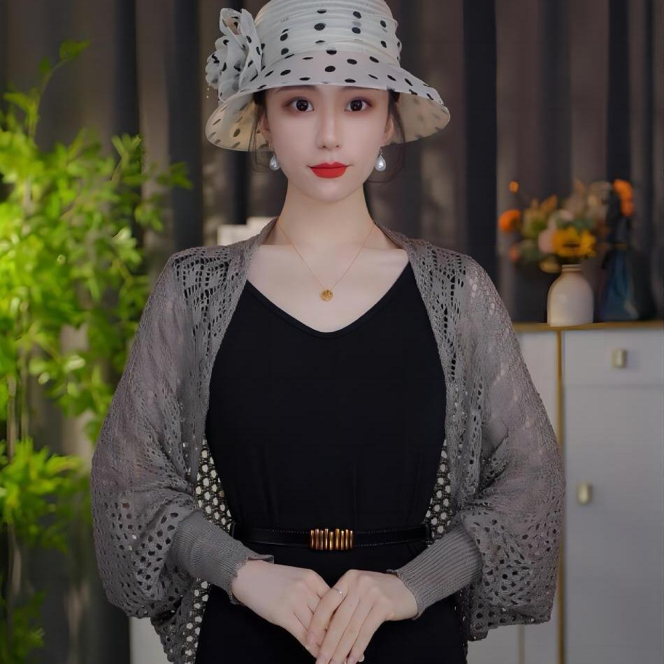Summer fashion hollow-out knitted shawl women's thin solid color temperament versatile blouse bat sleeve knitted top