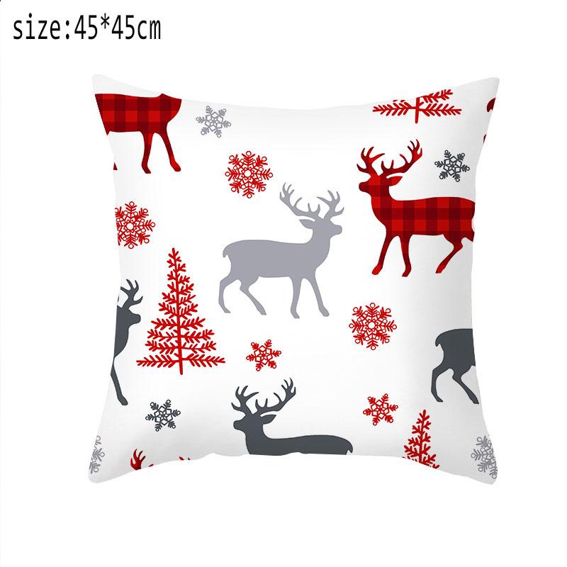 

White Christmas Sofa Pillowcase Cartoon Santa Claus Snowman Elk Leaflet Print Merry Christmas Home Christmas Gift 40x40cm