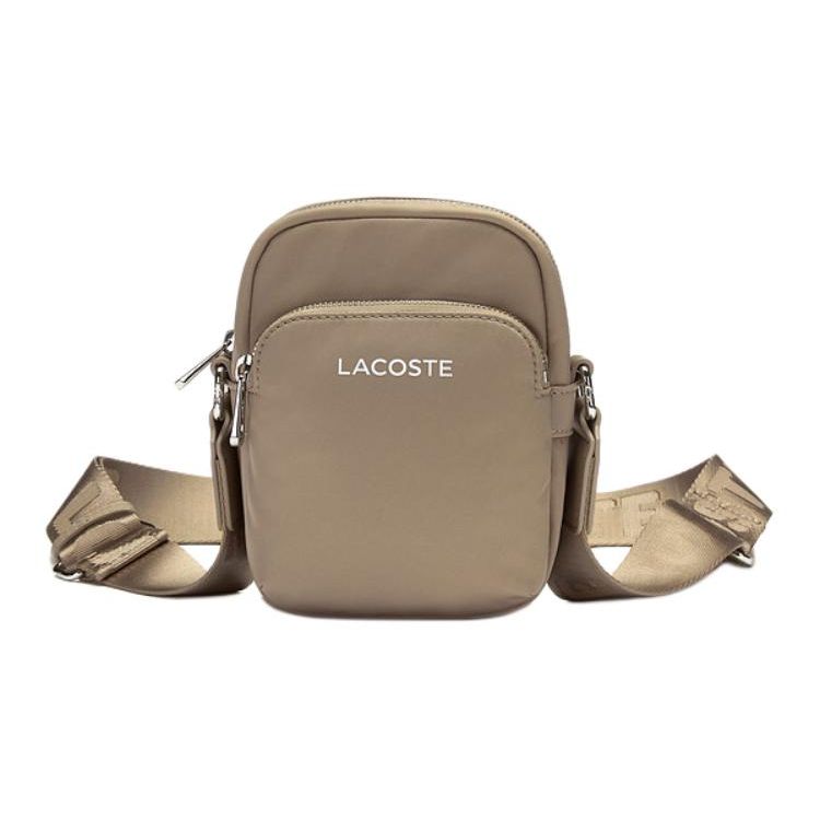 Lacoste Solid Color Logo Letter Print Zipper Adjustable Shoulder Strap Fabric Handheld Shoulder Crossbody Bag Small Unisex bags NU4350SG-M86 Dark Apricot,Small