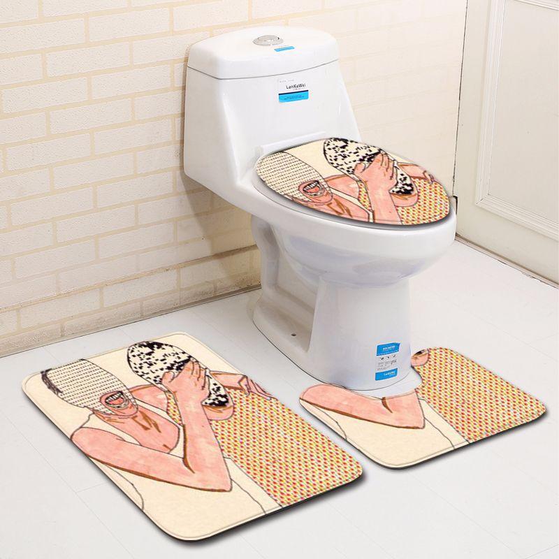 Creative 3D Bathroom Toilet Three-Piece Floor Mat Door Mat Bathroom Carpet