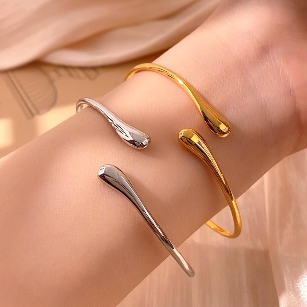 CARLIDANA Hammered Snake Stainless Steel Double Layer Cuff Bangle Water Wave Gold Plated Fashion Jewelry Bracelets Bangles