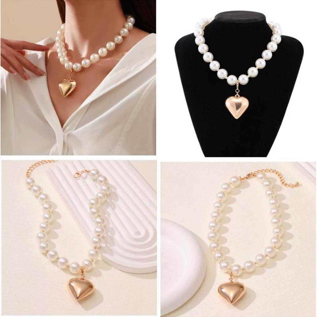 Exaggerated Beads Necklace Big CCB Ball Beaded Chain Necklaces Personalized Heart Pendant Layered Necklace for Women