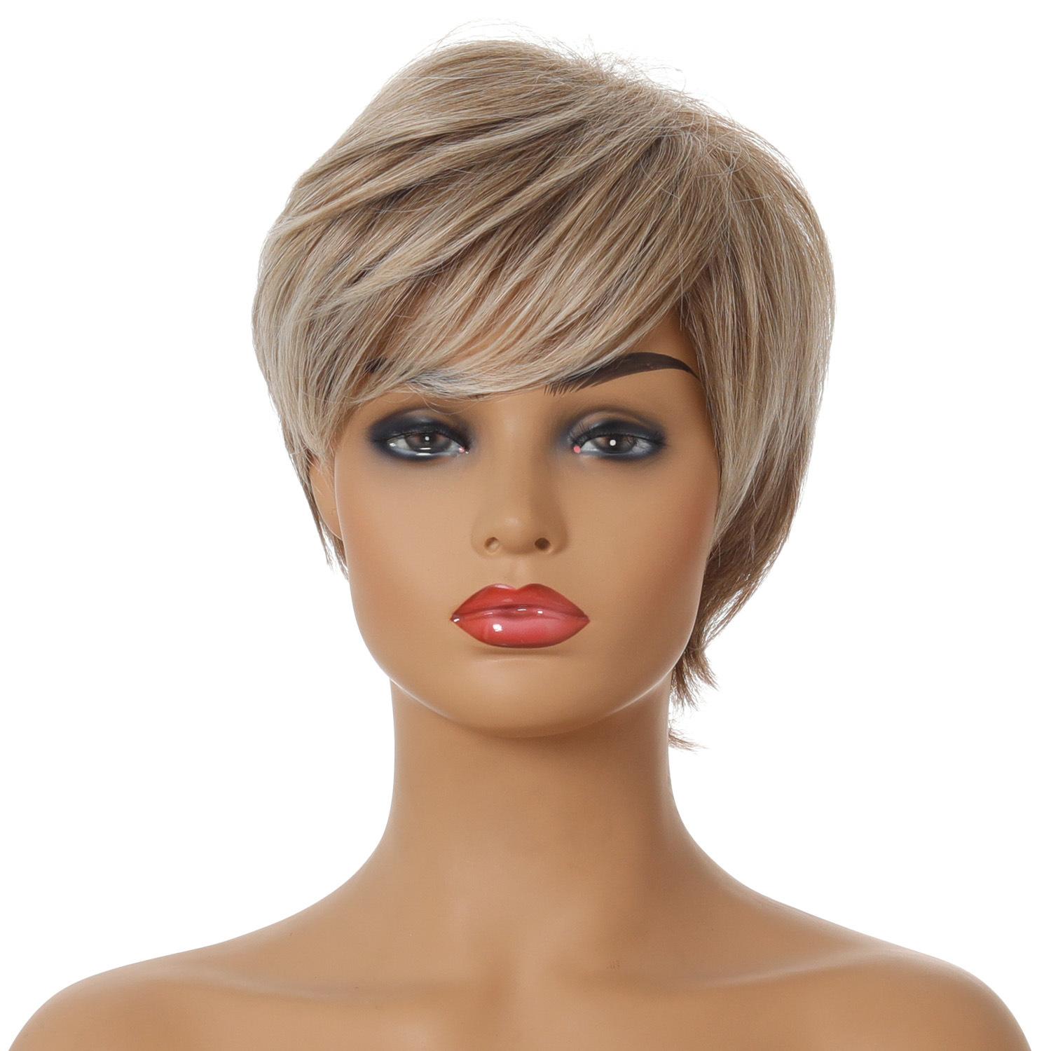 

Парик для женщин Синтетический женский парик Короткие прямые волосы Натуральный смешанный золотой Парики для повседневного использования Термостойкие золотисто-коричневый