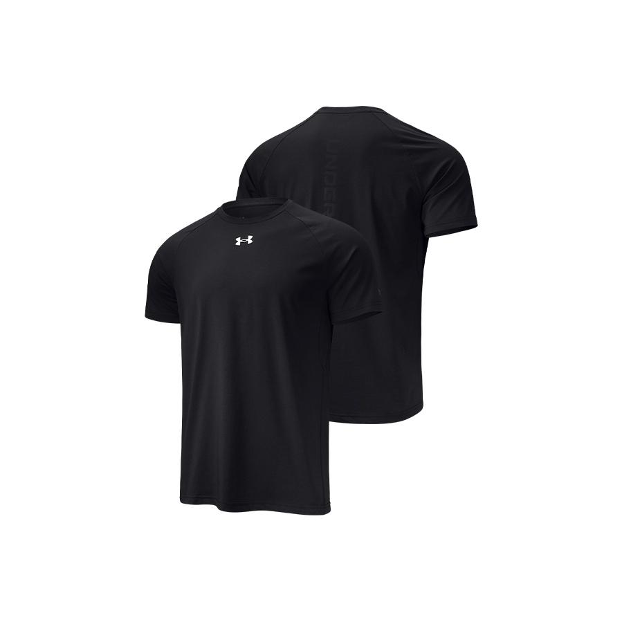 Under Armour Large Letter Logo Embossed Sports Knit Crew Neck Short Sleeve Raglan T-Shirt Men T-Shirts Black 22500518-001