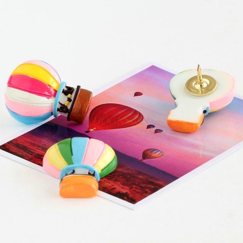 2pcs Cartoon Cute Creative Rainbow Hot Air Balloon Push Pin Soft Wooden Board Photo Wall Button