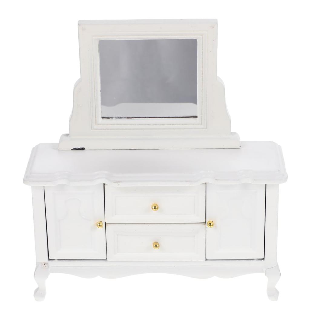 STOBOK Măsuță de toaletă pentru păpuși Mobilier în miniatură Mini comoda cu oglindă Jucărie Joc de rol Design rafinat Colecție de mobilier Display Miniatură
