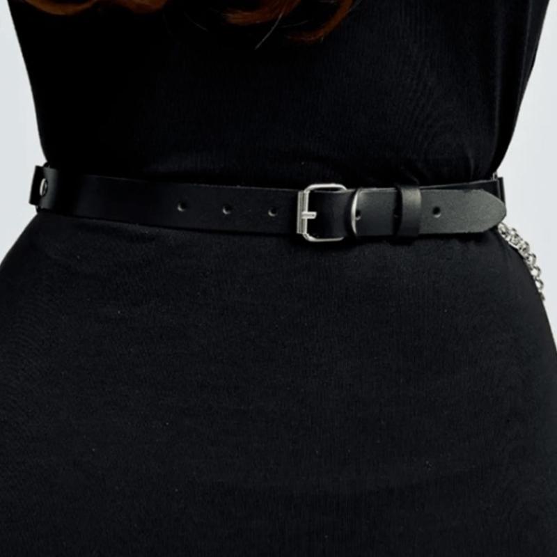 Punk Style Adjustable Wide Waist Chain Jewelry For Women Gothic Clothing Accessories Street Fashion Faux Leather Belt