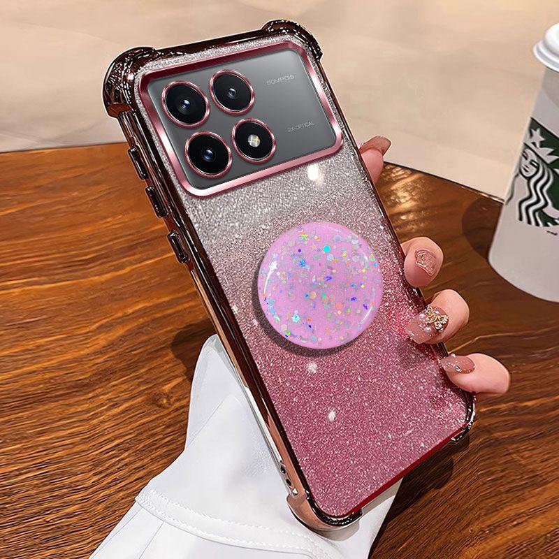 For POCO X6 Pro Holder Case Luxury Shiny Protective Shockproof Stand Cover Case For Xiaomi Poco F6 M6 M7 X7 X 6 Pro Coque Shell