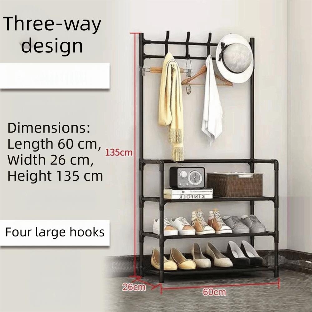 

Напольная вешалка для одежды Многоярусная полка для пальто и шляп Органайзер для обуви Домашняя организация Black-3Layers