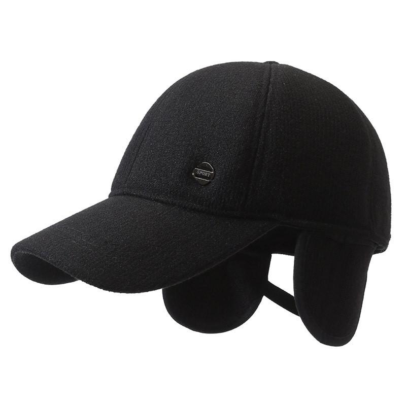 Warm Solid Color Baseball Cap With Ear Protection For Elderly Men In Winter