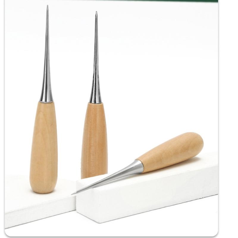 Solid Wood Handle Crafting Awl For Leatherwork Shoe Repair And DIY Applications
