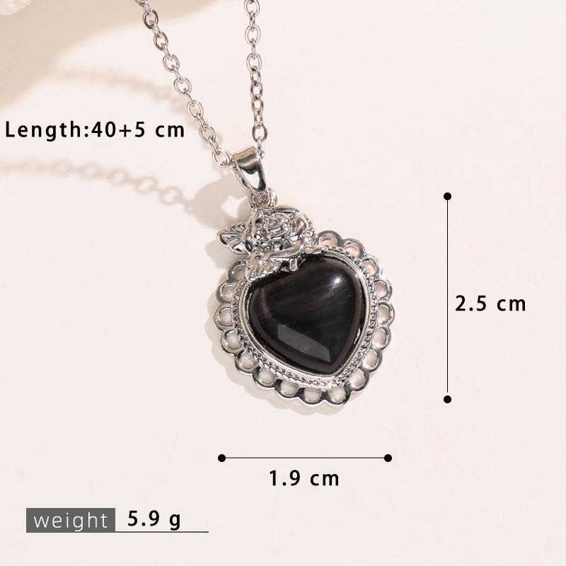Korean Style Cat's Eye Heart Bow Pendant Necklace for Women