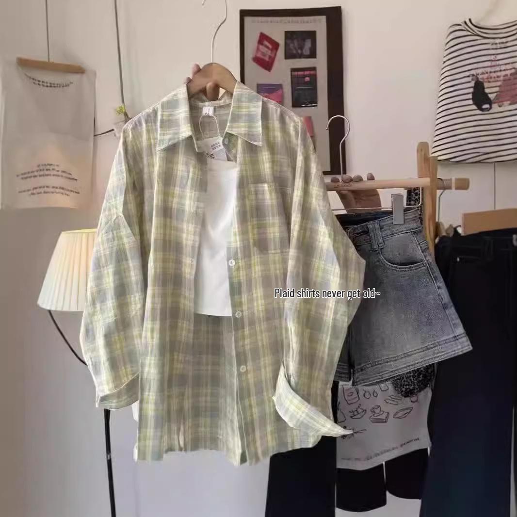 

Женская рубашка с длинным рукавом в клетку в стиле ретро с цветными блоками: Средней длины, Свободного кроя, Защита от солнца, Летняя куртка-топ XXL