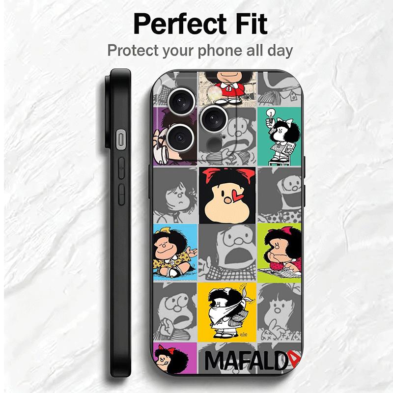 Mafalda Cartoon Cute Soft Phone Case for iPhone 16 16E 17 Air 15 Pro Max 14 Plus 13 Mini 11 12 7 Black Cover Back Shell
