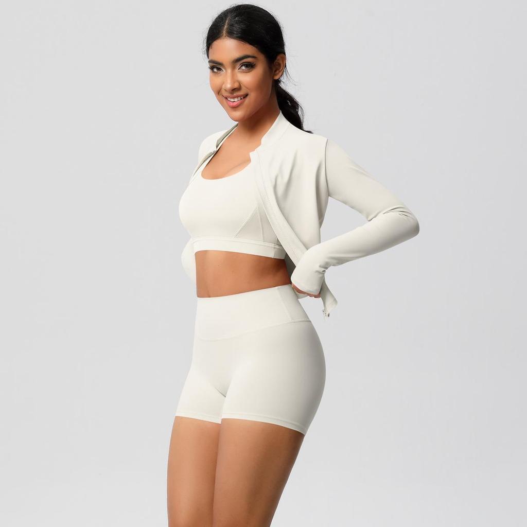 Women's 3-Piece Cloud-Feel Yoga Set: Tight Shorts, Shockproof Vest & Running Jacket