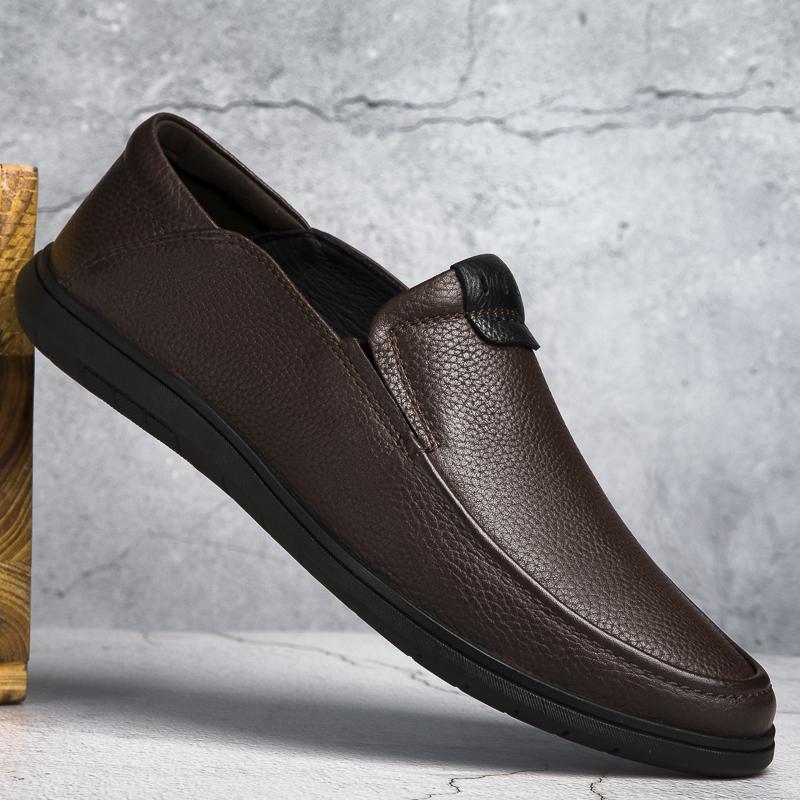 Men's Business Shoes genuine leather Soft Moccasins Comfortable Casual Shoes for Men Autumn Solid Black Men Sneakers