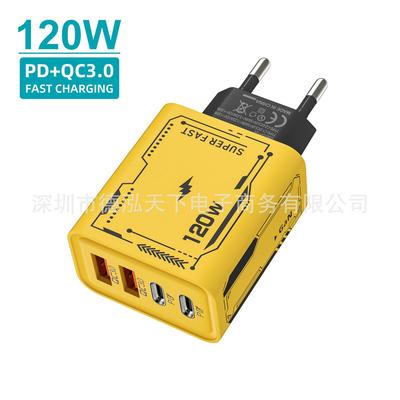 Carregador de Parede USB C de 120W com Carregamento Rápido, 4 Portas, QC3.0 PD, Adaptador de Alimentação para iPhone 16 15, para Huawei, para Samsung, para Xiaomi