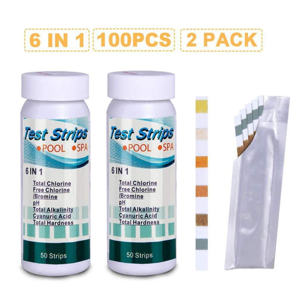 Pool And Spa Test Strips 100ct 6 In 1 Water Test Kit For Swimming Pool Hot Tub Detects PH Cyanuric Total Hardness Free Total Alkalinity