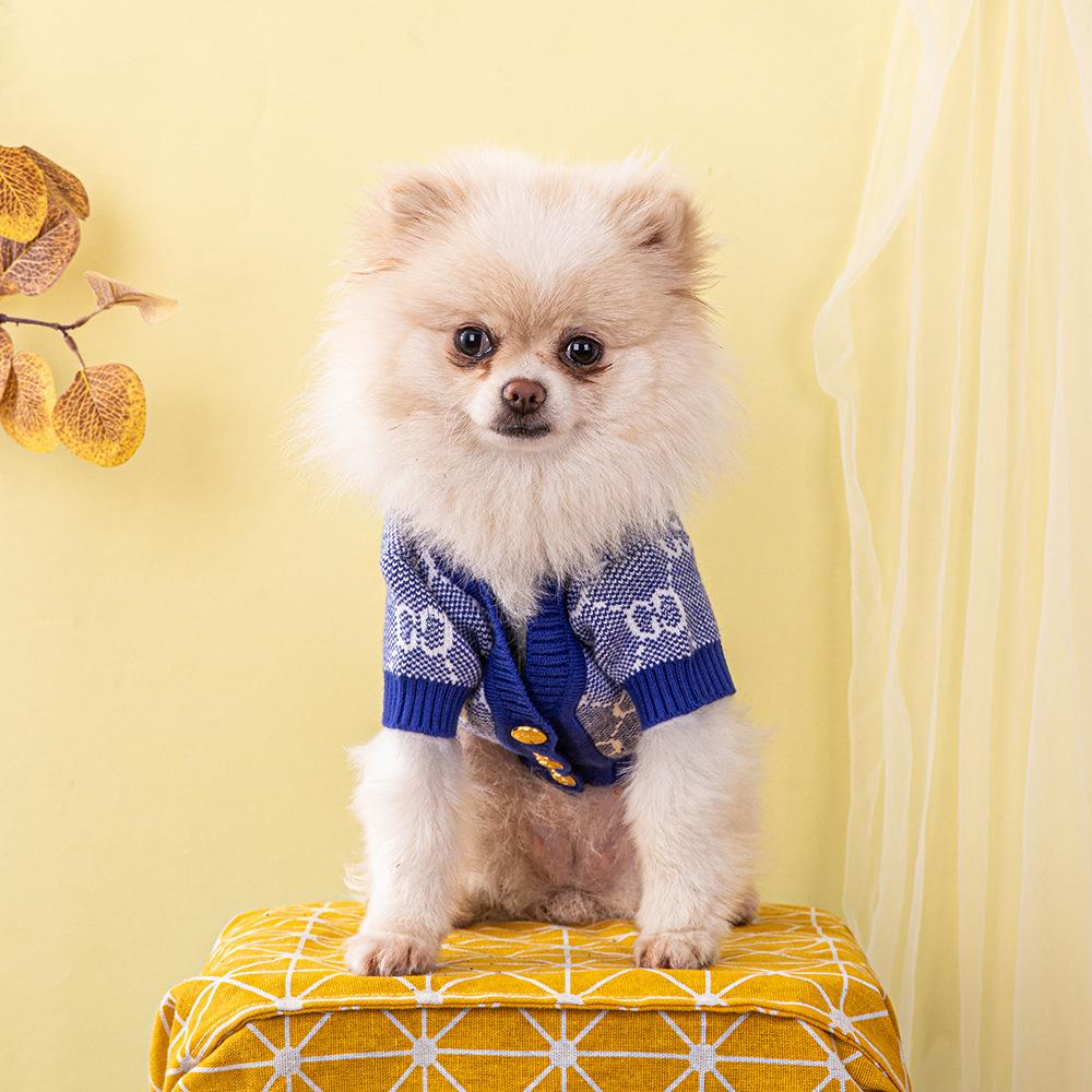 New Designer Tide Brand Pet Sweater Autumn/winter Knitted Cardigan Puppy Clothes Dog Costume  Bago Teddy Dog Clothing