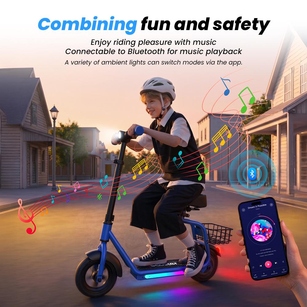 iScooter IK7 Kids Electric Scooter 250W 4.5Ah 8.5''Tires Removable Seat APP Control 3-Speed Rang 11-15KM Electric Scooter for Kids