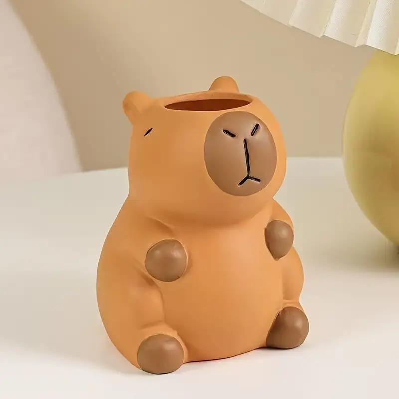 

1 Piece Cute Capybara Pen Holder and Makeup Brush Organizer, Fun Design Rubber Desktop Decoration with Multiple Compartments for Office Supplies,