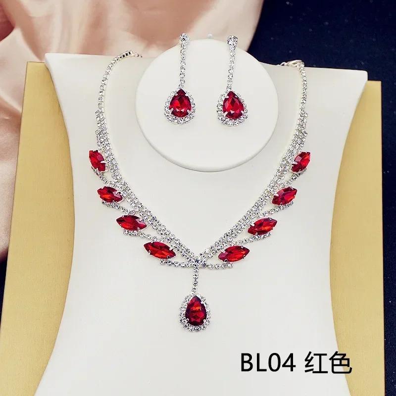 Blue Water Drop Rhinestones Necklace For Women  Inlaid Zircon Pendant Fashion Jewelry Accessory
