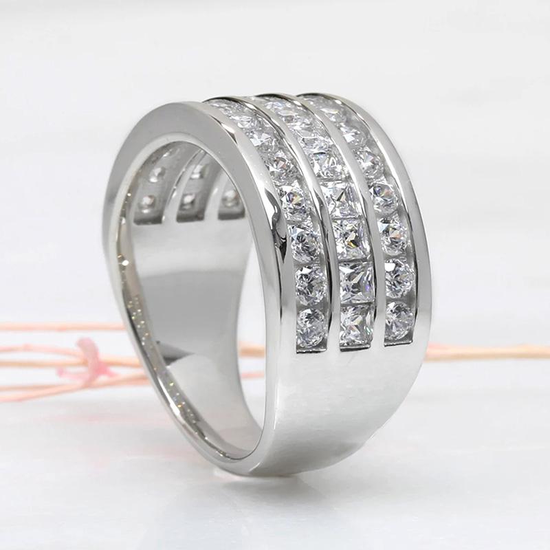 Huitan Three-Lines CZ Rings Luxury  Color Accessories for Women Sparkling Bridal Wedding Bands Rings New Trendy Jewelry