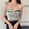 Women Push Up Camisole Padded Bra Sexy Top Suspender Tanks Fashion Printed Newspaper Female Soft Sleeveless Tube Tops