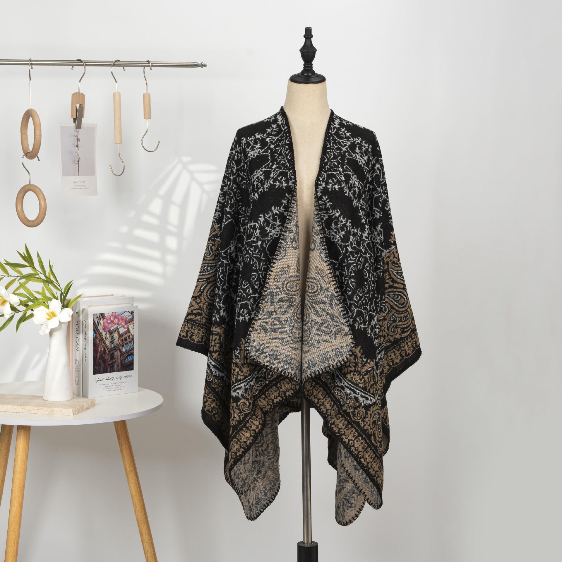 

Винтажный кардиган-накидка с принтом, одно платье и три способа носки, шаль в этническом стиле, женский дорожный шарф 131*150CM чёрный