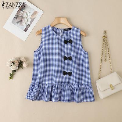 Damen Sommer Rundhals Ärmellos Karomuster Tanktops