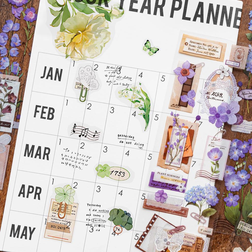 Vintage Flower Scrapbook Decorative Floral Planner Stickers for DIY Card Schedules 4-Pack Stickers, Stickers, Decals, Crafts, Making, Decoration,