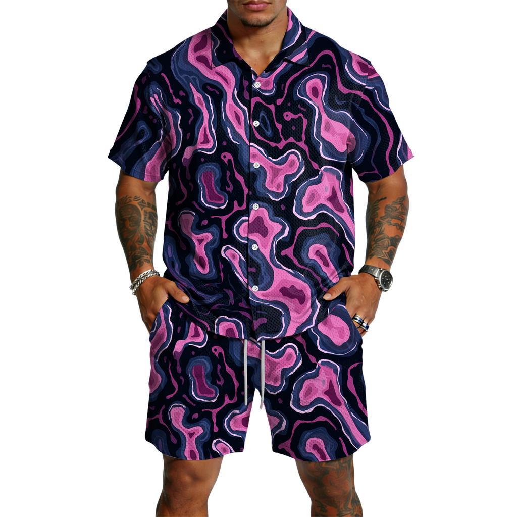 Set da Uomo Casual Leggero Traspirante a Maniche Corte con Pantaloncini